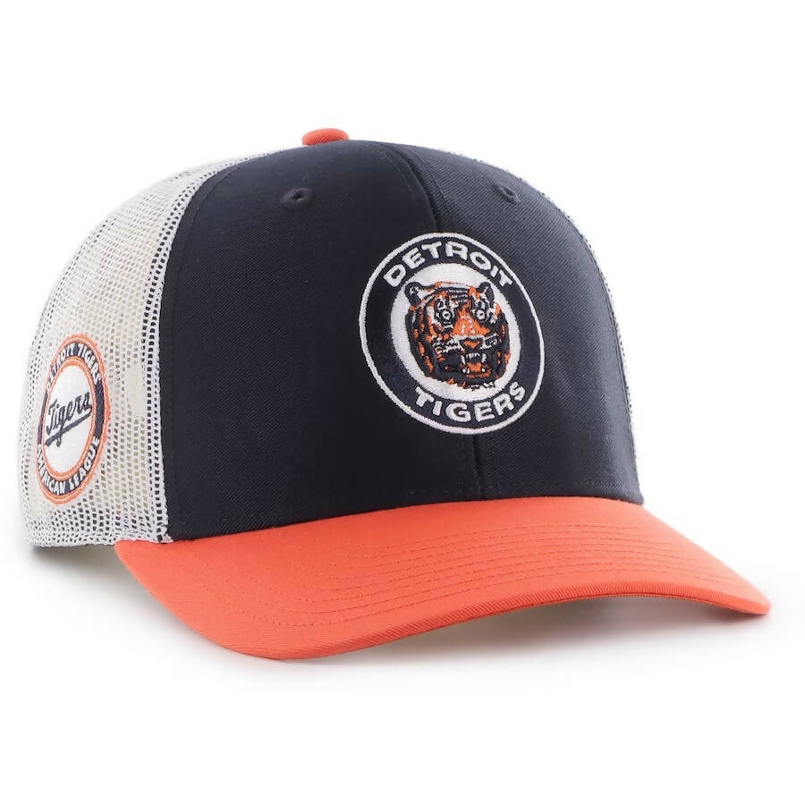 Men's Detroit Tigers '47 Navy/Orange Sidenote Trucker Snapback Hat